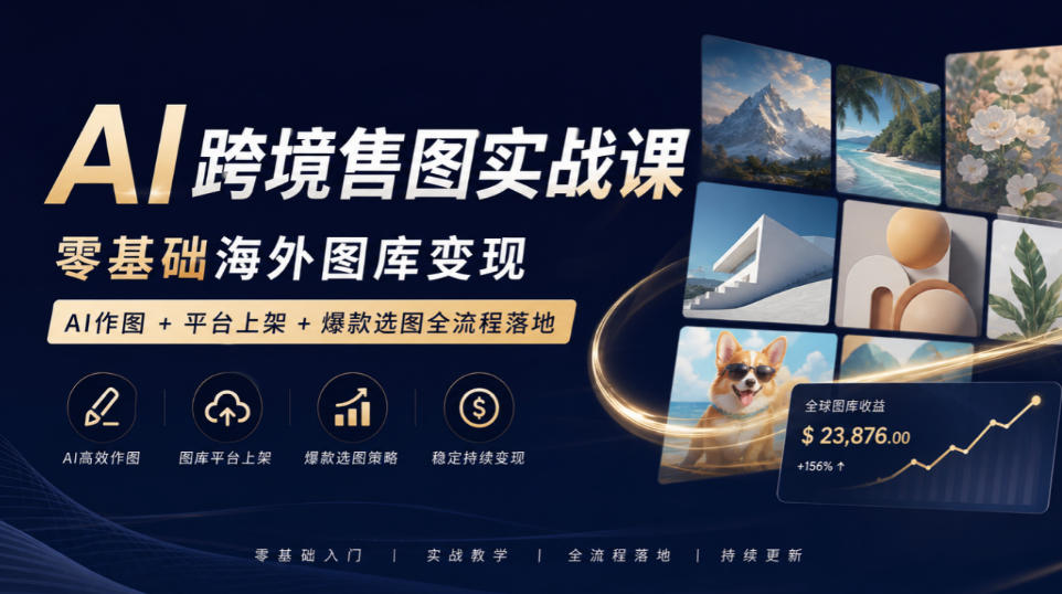 AI跨境售图实战课,零基础海外图库变现,AI作图+平台上架+爆款选图全流程落地-驿想项目网