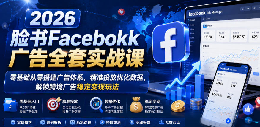 2026脸书Facebook广告全套实战课,零基础从零搭建广告体系,精准投放优化数据,解锁跨境广告稳定变现玩法-驿想项目网