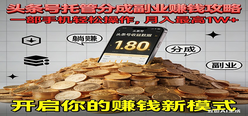 全程托管今日头条,一部手机就可以开干,最高躺赚1W+-驿想项目网