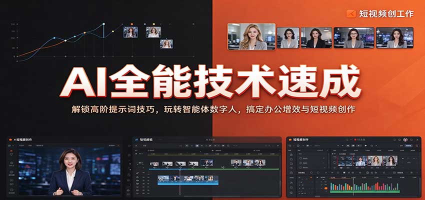AI全能技术速成：解锁高阶提示词技巧，玩转智能体数字人，搞定办公增效与短视频创作-驿想项目网