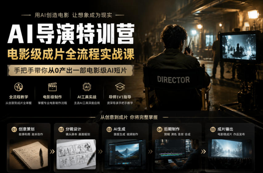 AI导演特训营,电影级成片全流程实战课,手把手带你从0产出一部电影级AI短片-驿想项目网