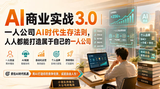 AI商业实战3.0｜一人公司AI时代生存法则，人人都能打造属于自己的一人公司-驿想项目网