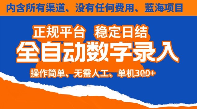 全自动数字录入,单机日入3张+,内含所有渠道全程免费零成本,操作简单可矩阵开干【揭秘】-驿想项目网