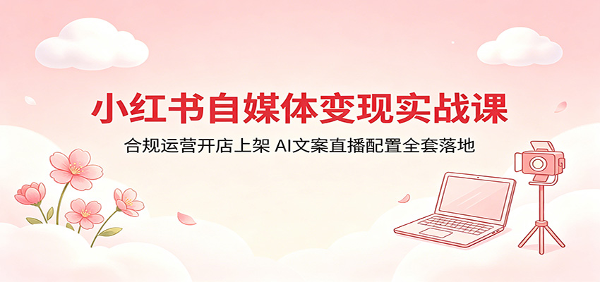 小红书自媒体变现实战课：合规运营开店上架，AI文案直播配置全套落地-驿想项目网