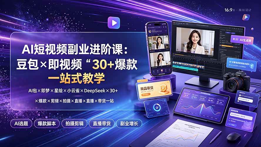 （19458期）AI短视频副业进阶课：豆包×即梦×星绘×小云雀×DeepSeek×30+爆款×剪辑×拍摄×直播×带货一站式教学-驿想项目网