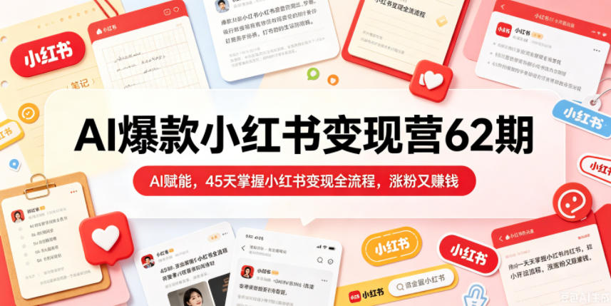 AI爆款小红书变现营62期2026年5月，AI赋能，45天掌握小红书变现全流程，涨粉又賺钱-驿想项目网