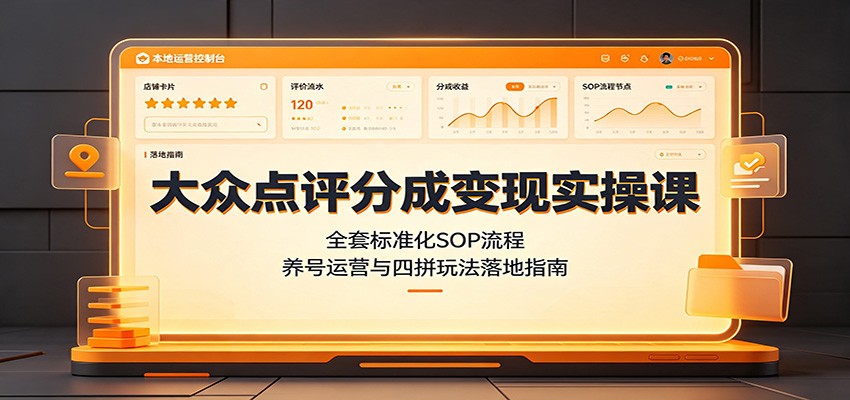 大众点评分成变现实操课:全套标准化SOP流程,养号运营与四拼玩法落地指南-驿想项目网