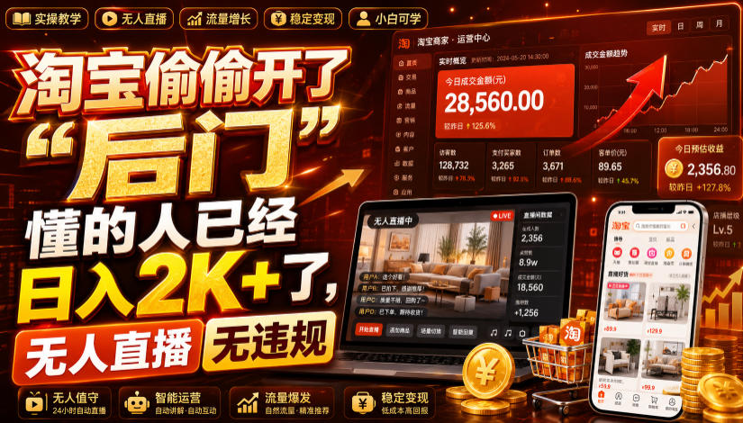 淘宝偷偷开了“后门”，懂的人已经日入2K+了，无人直播无违规，一台电脑=一家24小时营业的线上门店【揭秘】-驿想项目网