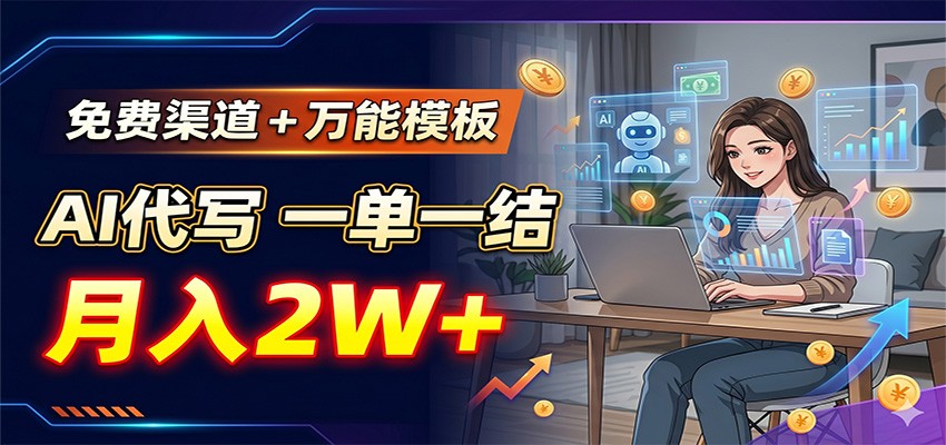 免费渠道+万能模板，AI代写一单一结，月入2W+-驿想项目网