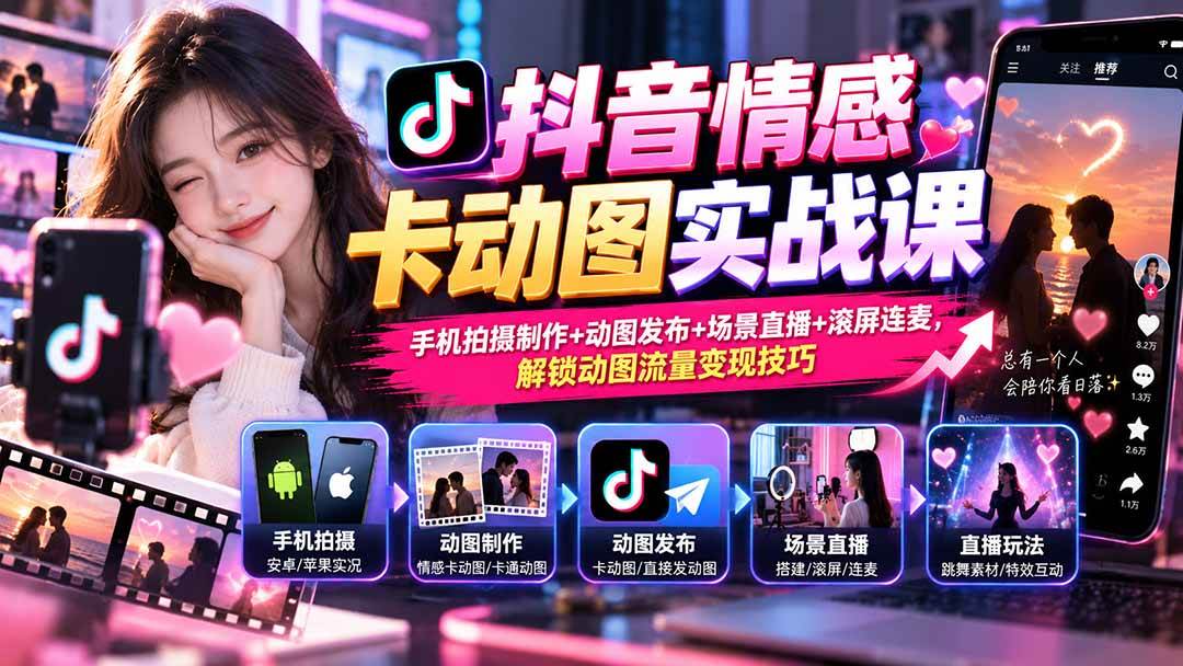 （20815期）抖音情感卡动图实战课：手机拍摄制作+动图发布+场景直播+滚屏连麦，解锁动图流量变现技巧-驿想项目网