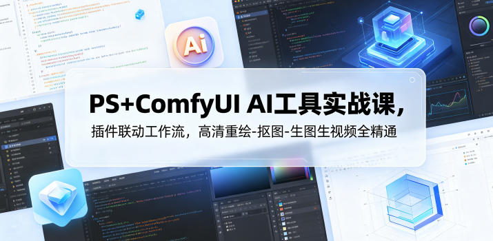 PS+ComfyUI AI工具实战课，插件联动工作流，高清重绘-抠图-生图生视频全精通-驿想项目网