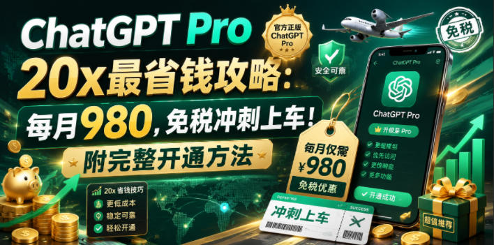 ChatGPT Pro 20x最省钱攻略:每月980,免税冲刺上车!附完整开通方法【文档】-驿想项目网