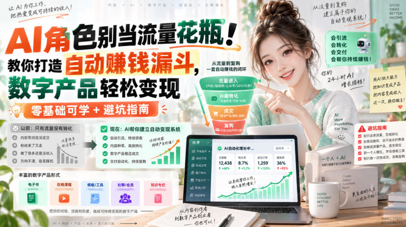 AI角色别当流量花瓶!教你打造自动賺钱漏斗,数字产品轻松变现(零基础可学+避坑指南)【原创双语字幕】-驿想项目网