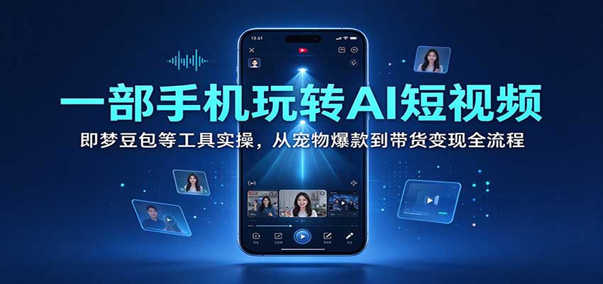 一部手机玩转AI短视频：即梦豆包等工具实操，从宠物爆款到带货变现全流程-驿想项目网