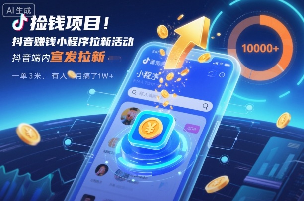 捡钱项目!抖音賺钱小程序拉新活动,抖音端内宣发拉新,一单3米,有人半个月搞了1W+-驿想项目网