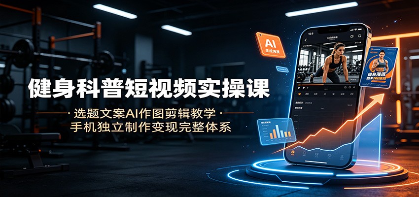 健身科普短视频实操课：选题文案AI作图剪辑教学，手机独立制作变现完整体系-驿想项目网