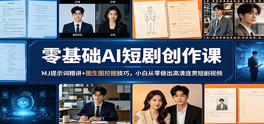 零基础AI短剧创作课：MJ提示词精讲+图生图控图技巧，小白从零做出高清连贯短剧视频-驿想项目网