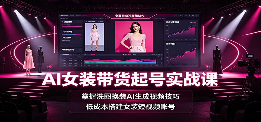 AI女装带货起号实战课:掌握洗图换装AI生成视频技巧,低成本搭建女装短视频账号-驿想项目网