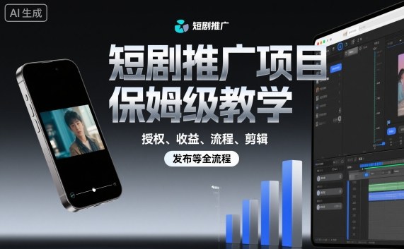 短剧推广项目保姆级教学，授权、收益、流程、剪辑，发布等全流程-驿想项目网