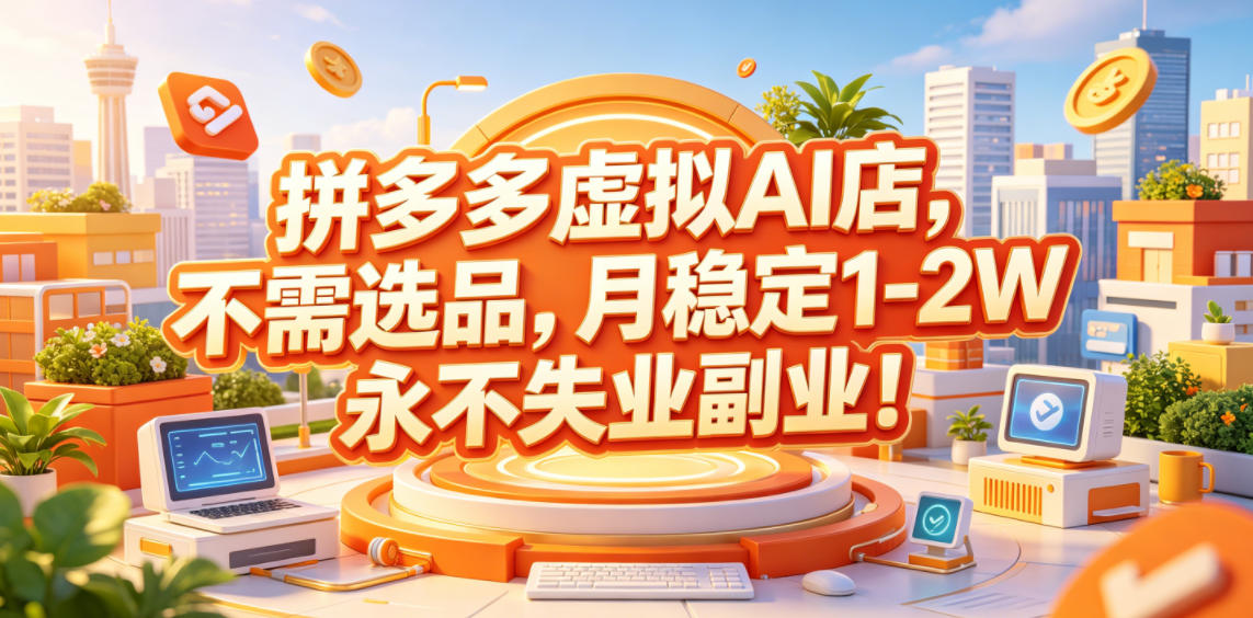 拼多多虚拟AI店,不需选品,月稳定1-2W,永不失业副业!【揭秘】-驿想项目网