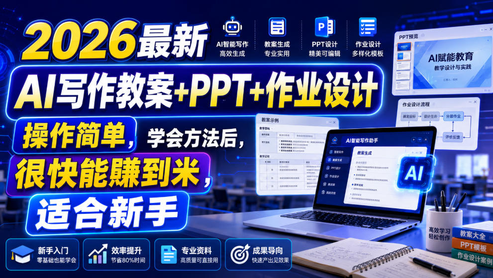 2026最新AI写作教案+PPT+作业设计，操作简单，学会方法后，很快能賺到米，适合新手-驿想项目网