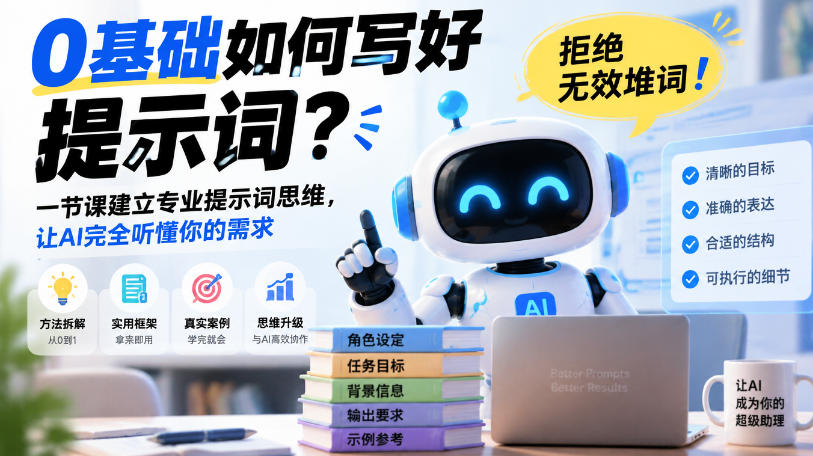 0基础如何写好提示词，拒绝无效堆词！一节课建立专业提示词思维，让AI完全听懂你的需求-驿想项目网