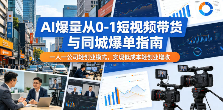 AI爆量从0-1短视频带货与同城爆单指南，一人一公司轻创业模式，实现低成本轻创业增收-驿想项目网