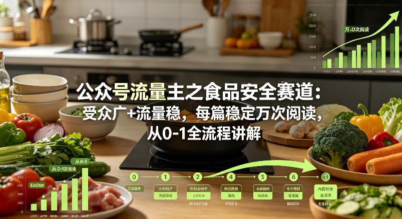 公众号流量主之食品安全赛道，受众广+流量稳，每篇作品稳定万次阅读，从0-1全流程讲解-驿想项目网