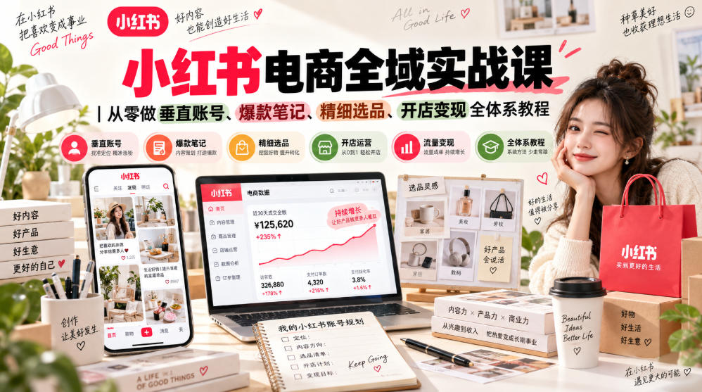 小红书电商全域实战课|从零做垂直账号、爆款笔记、精细选品、开店变现全体系教程-驿想项目网