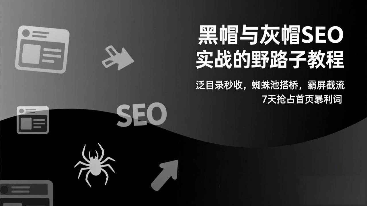 （17125期）黑帽与灰帽SEO实战的野路子教程：泛目录秒收，蜘蛛池搭桥，霸屏截流，7天抢占首页暴利词-驿想项目网
