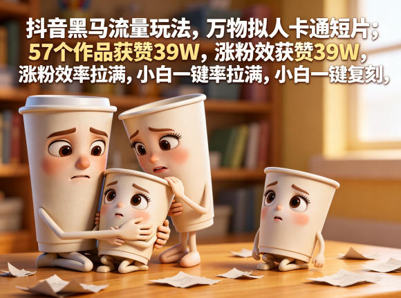 抖音黑马流量玩法，万物拟人卡通短片，57个作品获赞39W，涨粉效率拉满，小白一键复刻，保姆级拆解-驿想项目网