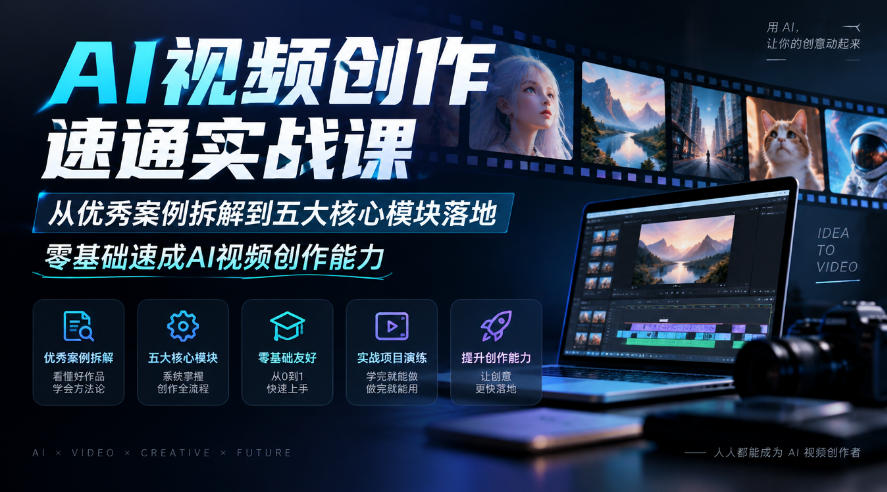 AI视频创作速通实战课｜从优秀案例拆解到五大核心模块落地，零基础速成AI视频创作能力-驿想项目网