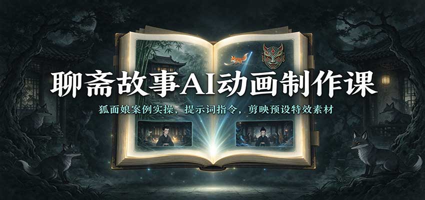 聊斋故事AI动画制作课：狐面娘案例实操，提示词指令，剪映预设特效素材-驿想项目网