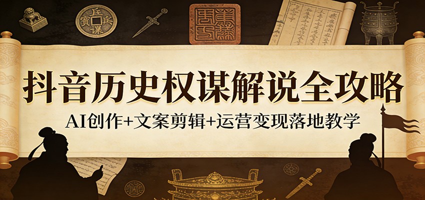 抖音历史权谋解说全攻略：AI创作+文案剪辑+运营变现落地教学-驿想项目网