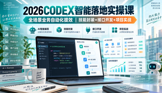 2026Codex智能落地实操课,全场景业务自动化提效,技能封装+接口开发+项目实战-驿想项目网