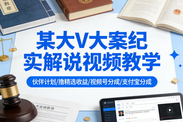 某大V大案纪实解说视频教学，可做伙伴计划、撸精选收益，视频号和支付宝分成计划均可-驿想项目网