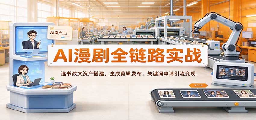 AI漫剧全链路实战：选书改文资产搭建，生成剪辑发布，关键词申请引流变现-驿想项目网