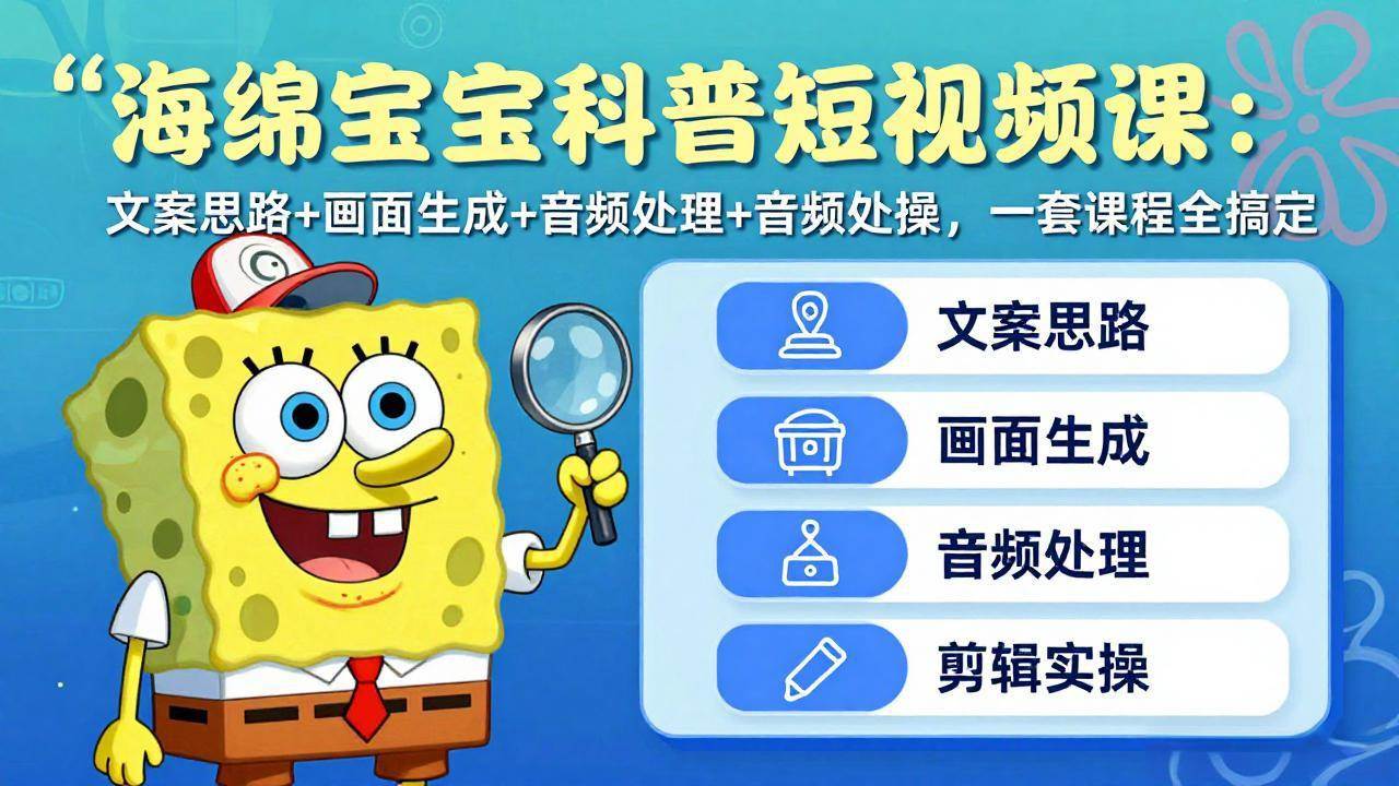 （17756期）海绵宝宝科普短视频课：文案思路+画面生成+音频处理+剪辑实操，一套课程全搞定-驿想项目网