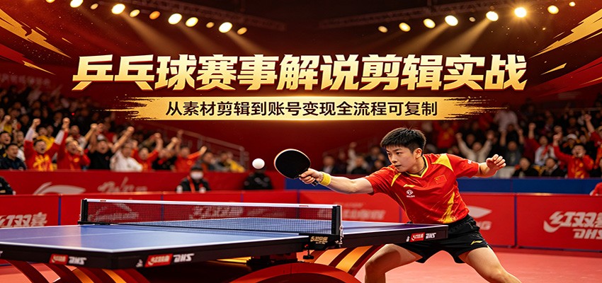 乒乓球赛事解说剪辑实战，从素材剪辑到账号变现全流程可复制-驿想项目网
