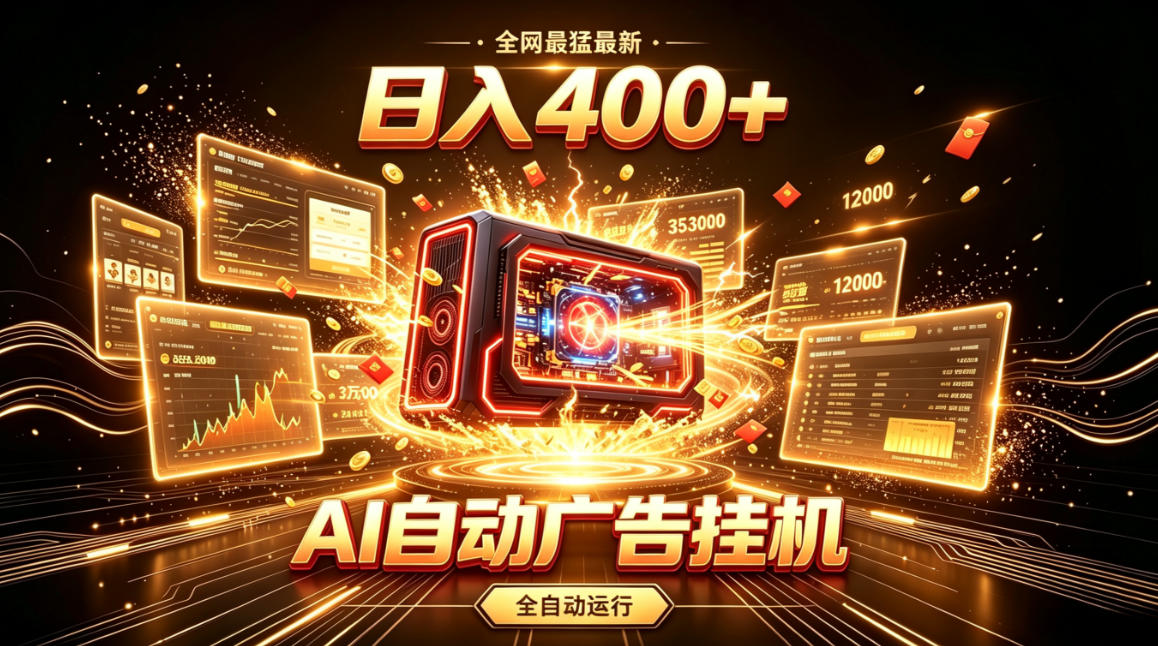 全网最猛最新的AI自动广告挂G，狠收益日入400+，真正做到躺賺式变现【揭秘】-驿想项目网
