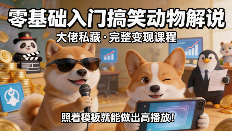 零基础入门搞笑动物解说，大佬私藏完整变现课程，照着模板就能做出高播放-驿想项目网
