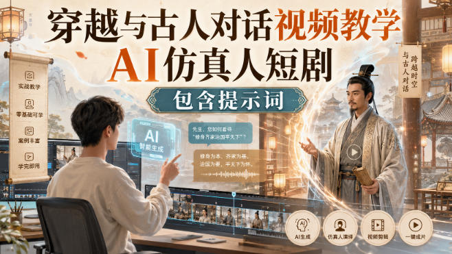 穿越与古人对话视频教学，AI仿真人短剧，包含提示词-驿想项目网