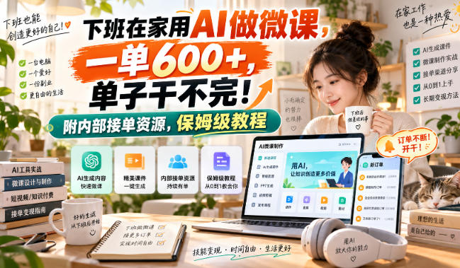 下班在家用AI做微课,一单600+,单子干不完!附内部接单资源,保姆级教程【揭秘】-驿想项目网