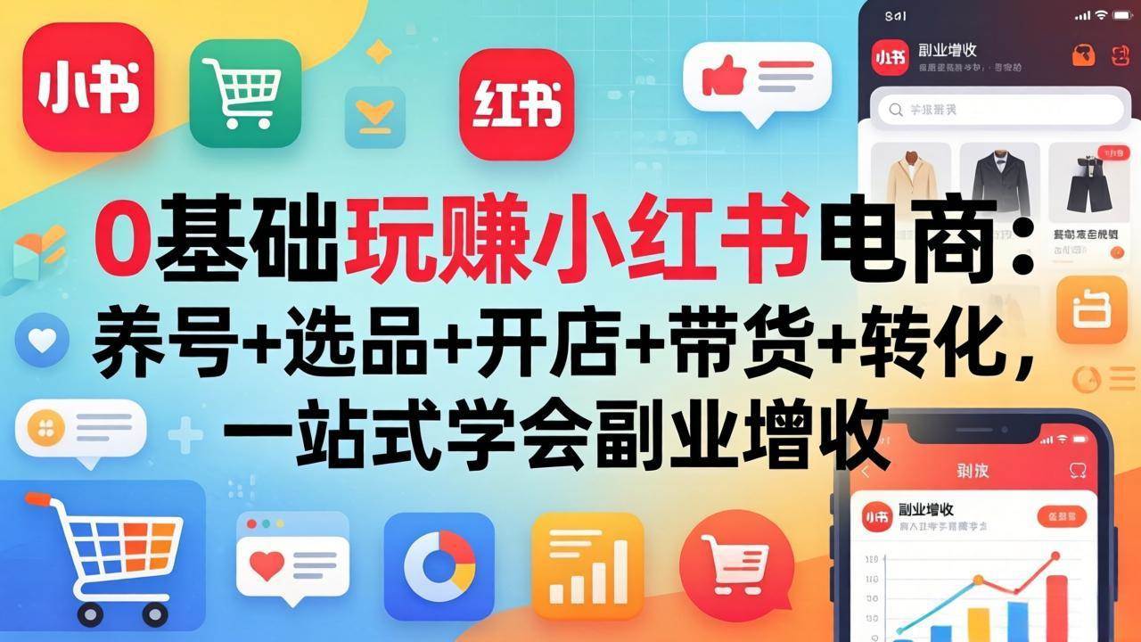 (17949期)0基础玩赚小红书电商:养号+选品+开店+带货+转化,一站式学会副业增收-驿想项目网