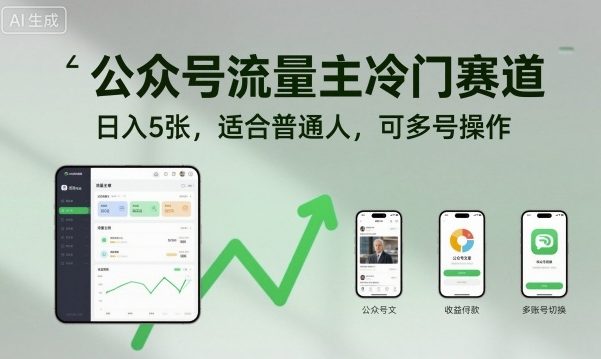 公众号流量主冷门赛道,日入5张,适合普通人,可多号操作-驿想项目网