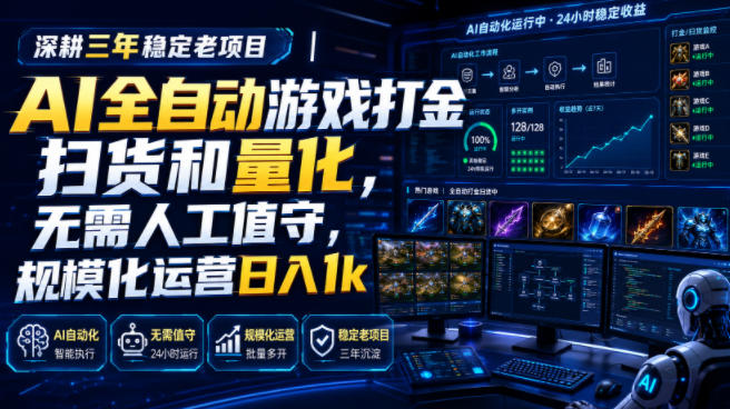 全自动游戏打金和皮肤扫货，规模化运营日入10张，深耕三年稳定老项目！-驿想项目网