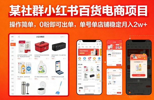 某社群小红书百货电商项目，操作简单，0粉即可出单，单号单店铺稳定月入2w+-驿想项目网