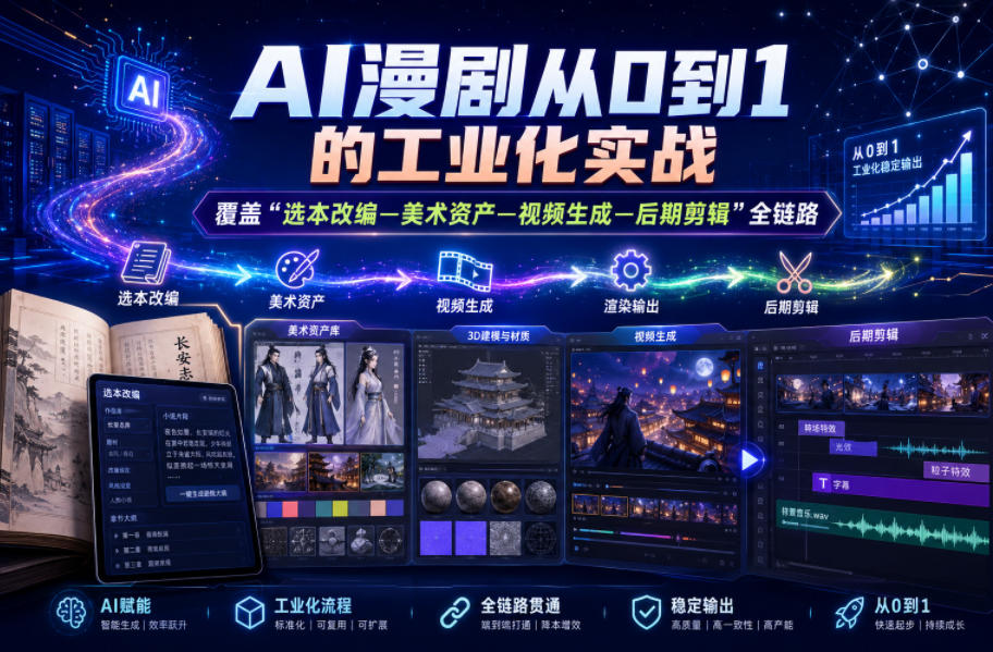 AI漫剧从0到1的工业化实战,覆盖“选本改编—美术资产—视频生成—后期剪辑”全链路(更新6月)-驿想项目网