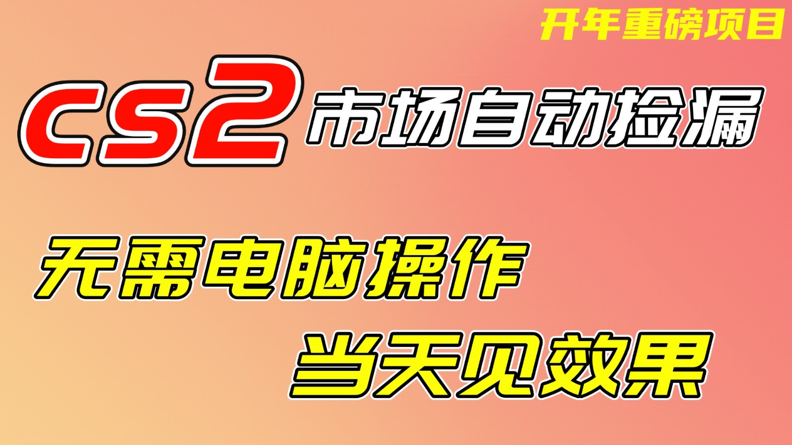 CS2市场挂机项，无需电脑操作，无需进入游戏，当天见效果，支持任何形式验证-驿想项目网