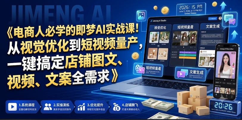 电商人必学的即梦AI实战课!从视觉优化到短视频量产,一键搞定店铺图文、视频、文案全需求-驿想项目网